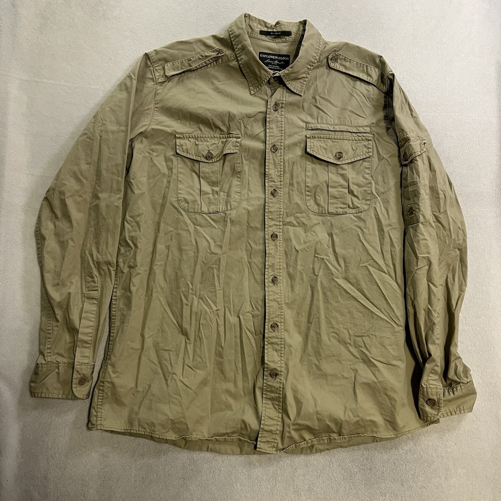 Eddie Bauer Explorer Cloth Button Up Shirt Men's 2XLT Beige Safari Relaxed Fit